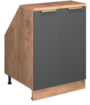 Vicco Küchenschrank für Dachschrägen R-Line, Anthrazit-Gold, 60 cm mit 2 Türen, Schrankkorpus 60 cm Tiefe, zur freien Kombination innerhalb modularer Küchensysteme