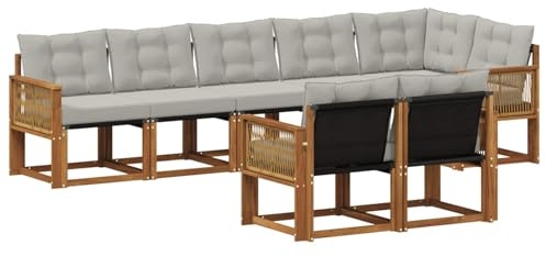 vidaXL Outdoor-Sofagarnitur mit Kissen 8 pcs Natürlich und Hellgrau, Garten Loungemöbel, modernes Ecksofa, robust Sitzgruppe, Terrassenmöbel für Komfort