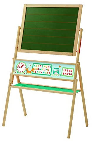 roba Tableau Pivotable sur Pied pour Enfant ABC Eule - Double Face Craie et Magnétique - Étagère Intégrée - Largeur 69 cm, Naturel