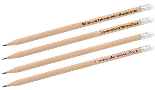 Druckspezialist 200 Stück Bleistift LUNGO Holz mit Radiergummi natur mit Druck Werbung 1-farbig