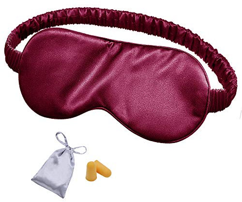 OLESILK 100% Seide Schlafmaske Augenmaske Reise Schlafbrille Unisex Set mit Ohrstöpseln und Aufbewahrungsbeutel, Weinrot