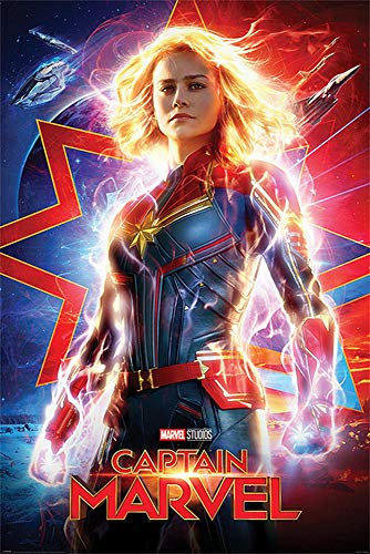 Close Up Captain Marvel Poster Higher, Further, Faster (61cm x 91,5cm) + 2 St. Schwarze Posterleisten mit Aufhängung
