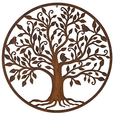 Large Round Rustic Metal Outdoor Garden Tree and Bird Wall Art Screen 1m diameter