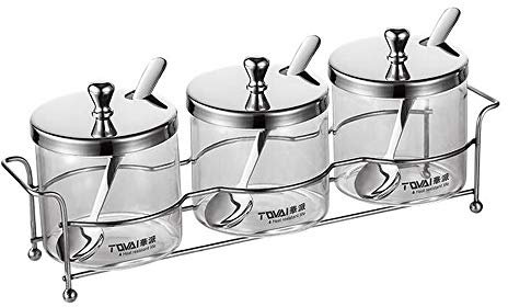 XiaoShenLu Gewürztöpfe Gewürzdosen Gewürzbox mit Deckel, Löffel und Rahmen, 3er-Set