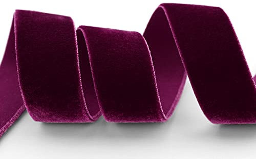Elastisches Samtband Burgund Bordeaux (385) 1 m x 22 mm METERWARE Stretch Velour extrem dehnbar einseitig Samt 20% Elasthan zum nähen