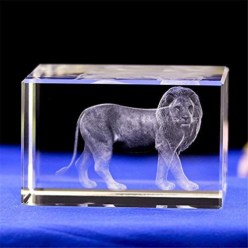 Uterstyle Kristall-Löwen-Statue, 3D-lasergeätzte Kristall-Löwen-Figur, Kunst, Kristallglas-Würfel, Gravur für Heimdekoration, Geburtstag, Löwen-Ornamente, Geschenke (50 x 50 x 80 mm)