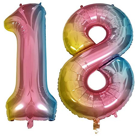 DIWULI Luftballon 18 Geburtstag XXL Rosa Regenbogen Zahl 18