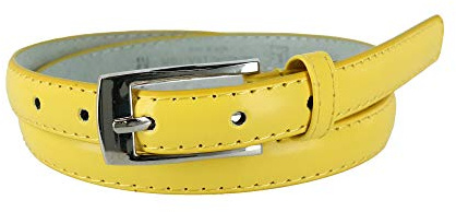 CTM Women's 3/4 Inch Skinny Leather Dress Belt Silver Buckle, Large, Yellow