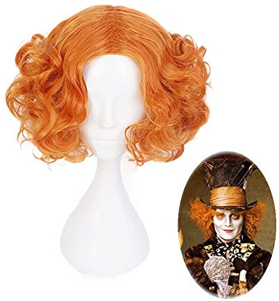 Alice im Wunderland 2 Mad Hatter Tarrant Hightopp Perücke Kurze Orange Hitzebeständige Kunsthaar Perucas Cosplay Perücke
