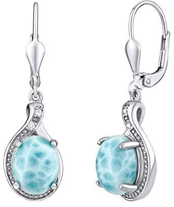 SILVEGO Damen Ohrringe aus 925 Sterling Silber mit natürlichem hellblauem Edelstein Larimar