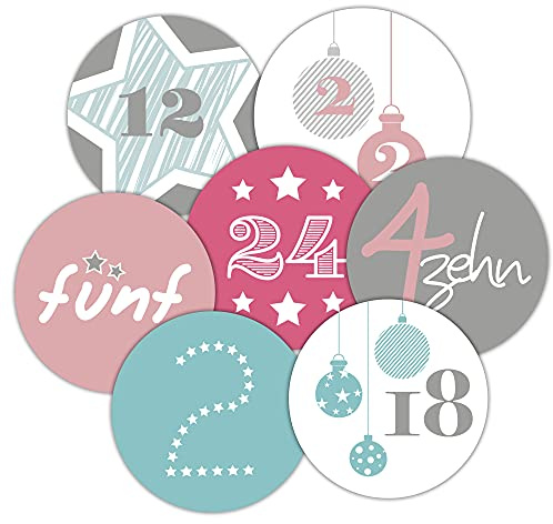 Frau WunderVoll® 48 Adventskalenderzahlen Aufkleber, für 2 Kalender, Pastell, Durchmesser 4cm (Angebot) / Sticker, Weihnachten, Adventskalender, DIY Kalender