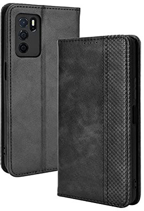 GOKEN Leder Folio Hülle für Oppo A16 / Oppo A54s / Oppo A16s, Lederhülle Brieftasche Mit Kartensteckplätzen, Premium Flip PU/TPU Handyhülle Schutzhülle Case Cover mit Ständer Funktion (Schwarz)