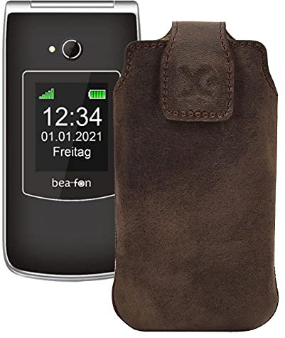 Suncase Original Tasche kompatibel mit Beafon SL645 Hülle Leder Etui Handytasche Ledertasche Schutzhülle Case in antik braun