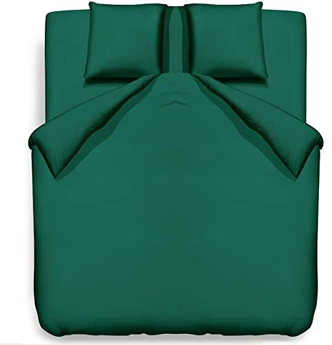 Ropa de cama de 200 x 200, 3 piezas, monocolor, verde, funda de almohada de 80 x 80, juego de ropa de cama verde oscuro, juego de funda nórdica de microfibra con cierre de cremallera