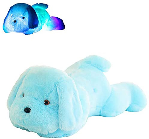 30cm Luminous Hunde Kuscheltier, LED Plüsch Hund Liegende Plüschtier Stofftier Kuschelhund Flauschiges Stofftier Hündchen Plüschtiere Gefülltes Plüschkissen Spielzeug für Kinder Freundin Geschenk