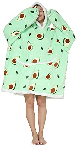 iyoimono Hoodie Decke für Damen Flanell Fleece Pullover Sweatshirt Decke Flauschige Sherpa TV-Decke mit Ärmeln Übergroße Kapuzen Pullover Kuscheldecke mit Muster und Einfarbige Farben(Avocado)