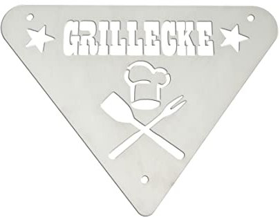 Gartendeko | Schild Grillecke | Grill Schild für Outdoor Küche | Made in Germany Grill Deko (Edelstahl)