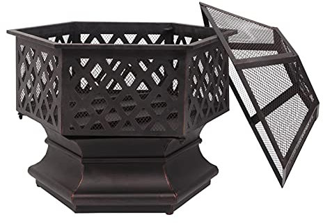 LIUXUEFE Pit de feu, Fosse de Joie hexagonale, Brazier de Fer, décoration brûlante Wo-OD for la terrasse Patio, arrière-Cour au Bord de la Piscine, cheminée en Plein air by