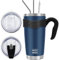 WETOWETO 20oz Tumbler with 2 lids and 2 Straws, Stainless Steel Vacuum Insulated Water Coffee Tumbler Cup with Handle, Double Wall Powder Coated Travel Mug Thermal Cup (Navy Blue, 1 Pack)