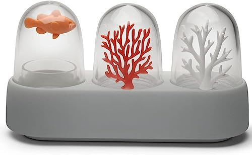 Qualy Ocean Salz-, Pfefferstreuer und Zahnstocherhalter aus Ozean Glas und recyceltem Kunststoff, QL10383-CL-GY