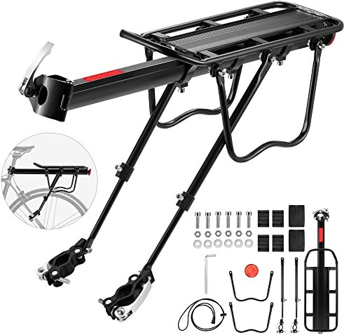 DazSpirit Porte Bagage vélo arrière, Porte Bagage VTT arrière réglable, Libération Rapide, avec réflecteur, Charge maximale de 60 kg, matériau en Alliage d'aluminium pour Le Cclisme, Randonnées