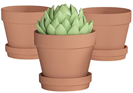 Fcacti Tontopf für Pflanzen mit Untersetzer, 20,3 cm, 3 Stück, großer Terrakotta-Blumentopf mit Drainageloch, Pflanzgefäße aus Ton, Terrakotta-Topf für Innen- und Außenbereich