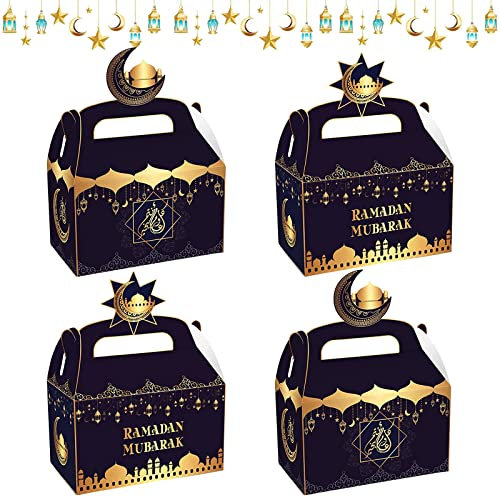 12 Stück Eid Mubarak Geschenkboxen, Ramadan Geschenk Box, Ramadan Geschenkschachteln Weiß Gold, Mubarak Party Gunst Tasche, Muslimische Ramadan Leckerlis Geschenktüten, Ramadan Decor