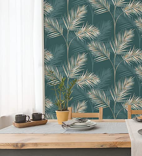 GAULAN - 680912 Papier Peint lessivable Feuilles de Palmiers tropicaux chameu et Vert pour Mur Salon Chambre Salle à Mange tête de lit - Rouleaux de 10 m x 0,53 m