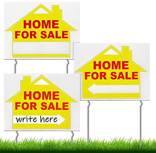 3 Stück 30,5 x 40,6 cm Home for Sale Schilder mit Pfahlen, doppelseitig, Haus zum Verkauf durch Besitzer, Hofschild mit richtungspfeil, offenes Hausschild für Immobilienagenten (gelb, rot)
