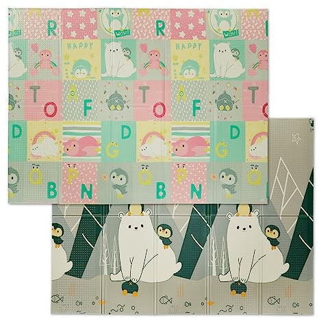 Relaxdays Spielmatte Tiere, faltbar, schadstofffrei, abwaschbar, 195 x 146 cm, XPE-Schaumstoff, Krabbelmatte Baby, bunt