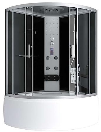 SANOTECHNIK Komplettduschkabine SALSA 120 x 120 x 227 cm - Dampf-Duschkabine, Massagedüsen, Mit Radio & Lautsprecher, ESG-Glas, Fertigdusche mit Duschwanne, Rückenmassage, Duschkabine komplett, CS20
