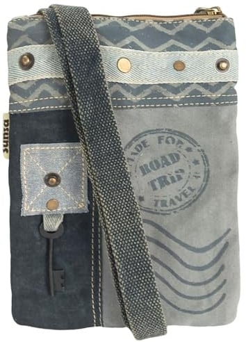 Sunsa Damen Umhängetasche. Vintage Stil Crossbody Bag aus Canvas. Vegane Crossover Tasche. Kleine Nachhaltige graue Schultertasche