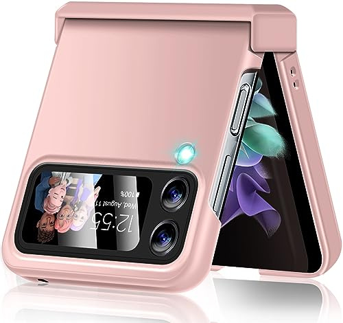 Handyhülle für Samsung Galaxy Z Flip 3 Hülle Ultra Dünn Leicht PC Schutzhülle Galaxy Z Flip 3 5G Klapphülle Slim Kratzfest Firma Flip Case für Samsung Z Flip 3 Tache Cover (Rosa)
