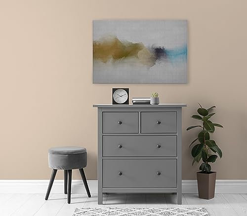 Leinwandbild Aquarell Abstrakt Kunst - Kunstdruck gelb grau - 90x60 cm Querformat - Moderne Wanddekoration Schlafzimmer Wohnzimmer Küche - Bild auf Keilrahmen