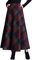 ebossy Damen Vintage Hohe Taille Wollmischung Plaid A-Linie Langer Maxirock mit Tasche, Grün , XX-Large