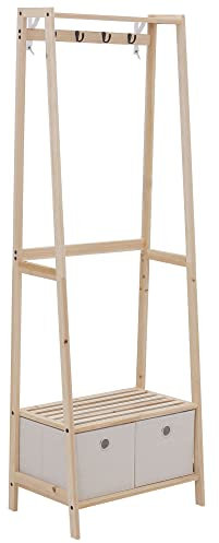 HOMCOM Armoire d'entrée vestiaire porte-manteau 4 patères 2 tiroirs polyester gris clair 2 étagères bois de sapin