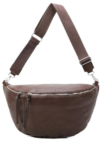 OBC Damen Tasche Crossbody Brusttasche Hüfttasche Schultertasche Umhängetasche Bauchtasche Gürteltasche Crossover Reisetasche Body Bag Kunstleder Schokobraun XXL