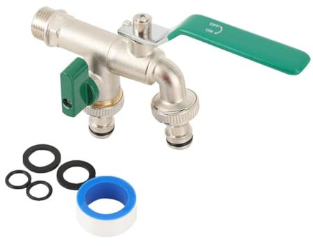 QAVODB 1/2 zoll Doppel-Wasserhahn Doppelventil-Wasserhahn, Messing Auslaufhahn Kugelhahn Gartenhähne,Anschluss Wand Garten Kalt Wasserhahn Waschbecken Armatur