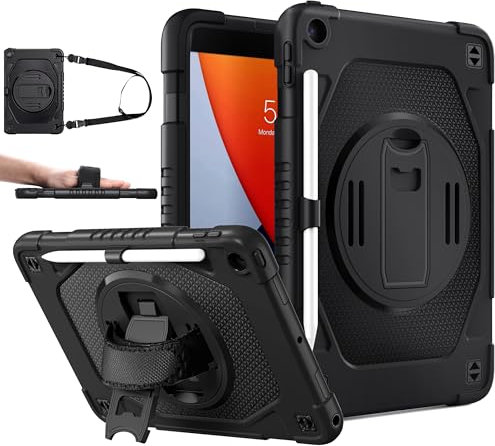 ZtotopCases iPad 10,2 Zoll Hülle für 9./8./7. Generation - Stoßfest, Sturzsicher, mit Stifthalter, 360°-Drehung und integriertem Ständer - 2021/2020/2019 - Schwarz