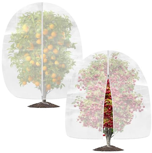 OZMI Vogelnetz für den Garten, 2,4 x 2,4 m, Blaubeerstrauchnetz mit Reißverschluss, Kordelzug, wiederverwendbarer Netz, Pflanzenschutz für Sträucher, Sträucher, Obstbäume, Topfpflanzen, 2 Stück