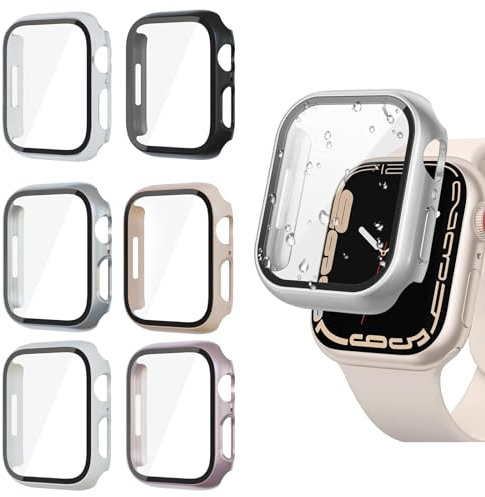 Wekuw 6 Stück Schutzhülle mit Displayschutzfolie Kompatibel mit Apple Watch SE/6/5/4 40mm Gesamt Schutzhülle Ultradünne Hard Hülle mit Kratzfest Gehärtetem Glas Schutzfolie für iWatch