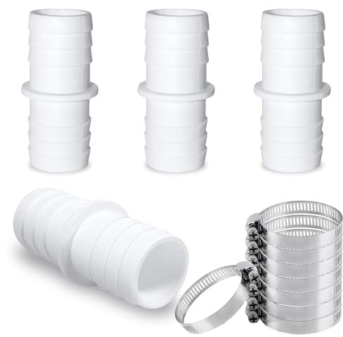 RCYHCY 4 Stück Schlauchverbinder 32mm, Pool Schlauchadapter mit 8 Stück Edelstahl Schlauchschellen, Doppelschlauchtülle, Pool Schlauchadapter, für Garten und Schwimmbadschläuche