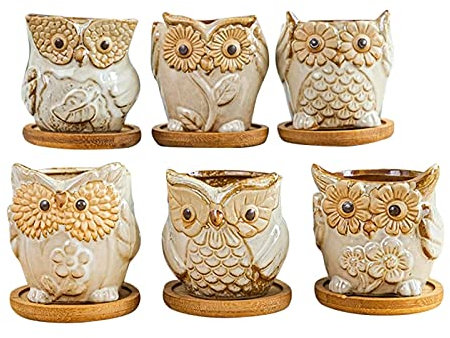 Lisher Retro Eule Blumentopf Tier Pflanze Vase Ornament Blumenständer Dekoration Loft Geschenke 6 Stück Grau