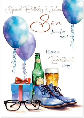 doodlecards Son Birthday Card Balloons and Shoes Large A4 Size with Plain Envelope