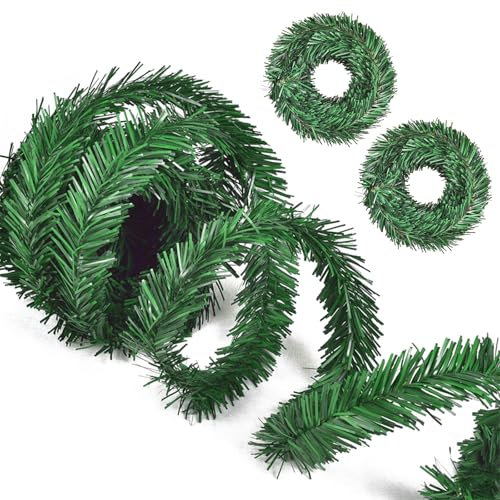 CAREDGO Guirnalda de Navidad Artificial Verde, Guirnalda de Navidad para Puerta de 11 Metros Guirnalda Navideña para Chimenea Decoración Navideña para Ventena Escalera Pared Tienda Bar Cafetería