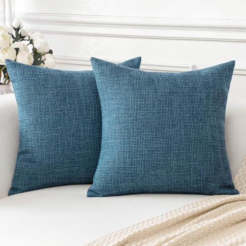 Artscope 2er Set Kissenbezug Einfarbig Wurfkissenbezug Leinen Kissenbezüge 40x40 cm Moderne Dekokissen Kissenhülle Set Kissen Fall für Sofa Schlafzimmer Zuhause Dekor Dunkelblau