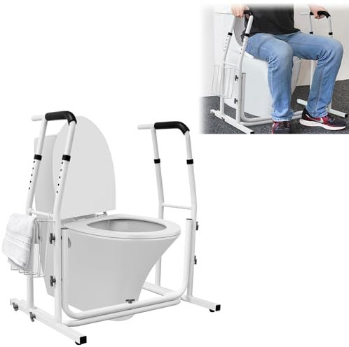 TANYEAR Aufstehhilfe Toiletten Mobile, Toilettenstützgestell WC Toiletten Höhenverstellbar Stützgestell, Toilettenstütze mit Ablagekorb, Haltegriff Stützhilfe Belastbar bis 200KG, Weiß