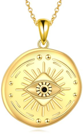 AXELUNA Böses Auge Münze Halskette für Frauen Männer 925 Sterling Silber 18K Gold vergoldet Böses Auge Münze Anhänger Schmuck Geschenk für Mutter Ehefrau