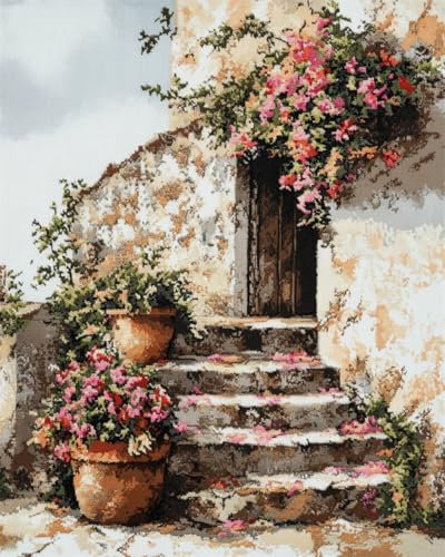 DIY Kit Alfombra Gancho De Pestillo Kits De Ganchos De Pestillo De Flores Y Casas Kits De Ganchos De Pestillo De Harbor Town Manualidades Para Hacer Alfombras Con Estampados Coloridos，Kit 55x75cm