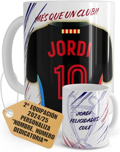 EL DETALLITO Taza Personalizada Barcelona Nombre Número Y Dedicatoria Equipaciones 24/25 Cerámica, Regalo Barça Original Para Aficionados Barcelonista Cules Tazas Personalizadas Té Café (BARCELONA 2)